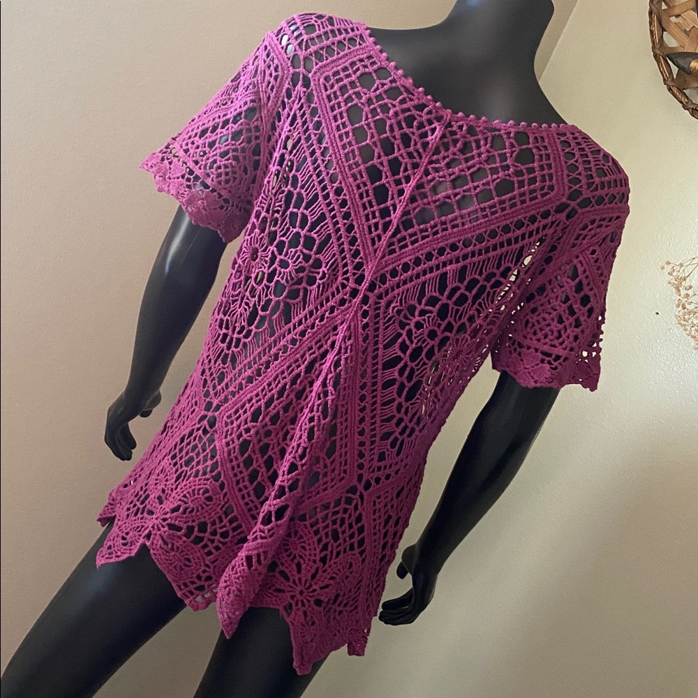 Purple Crochet Short Sleeve Top - Picture 8 of 11